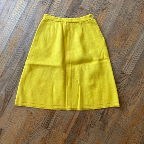 Vintage 60s Yellow Felt Top W/ mini skirt, belt - Picture 7 of 11